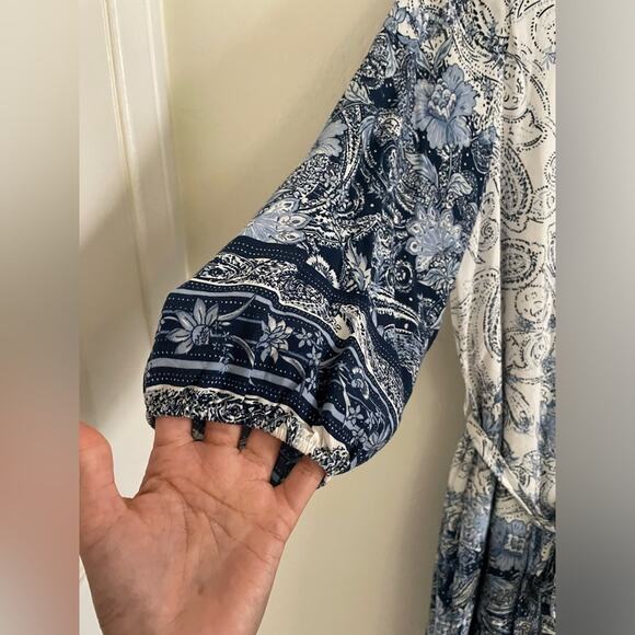 Anthropologie Dress Women's Small Fig & Flower Bohemian Blue Paisley Sundress - Picture 4 of 10